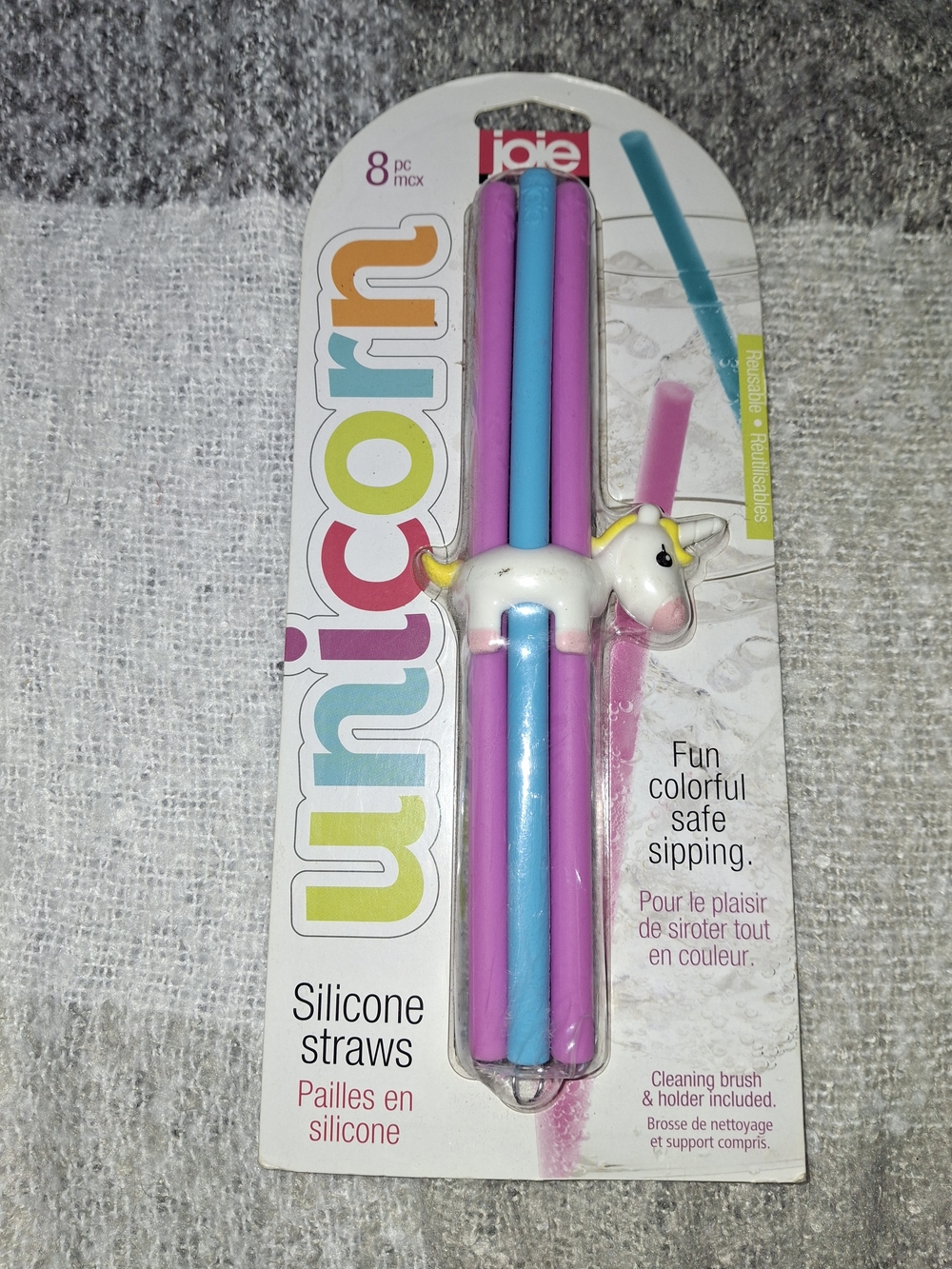 Joie Unicorn Silicone Straws in Pink and Blue with Unicorn Holder (8 pc)